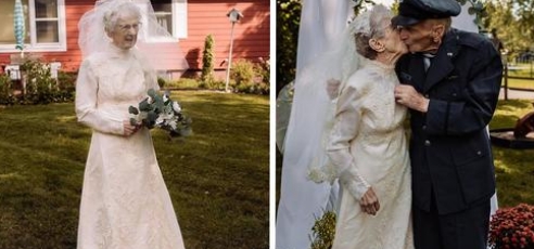 Le couple n’avait jamais pu prendre de photos de mariage et c’est enfin chose faite 77 ans plus tard